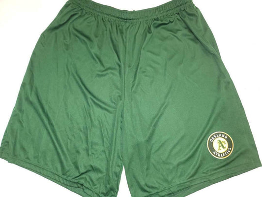 Mens MLB OAKLAND A's Moisture Wick Dri Fit SHORTS Embroidered Logo GREEN