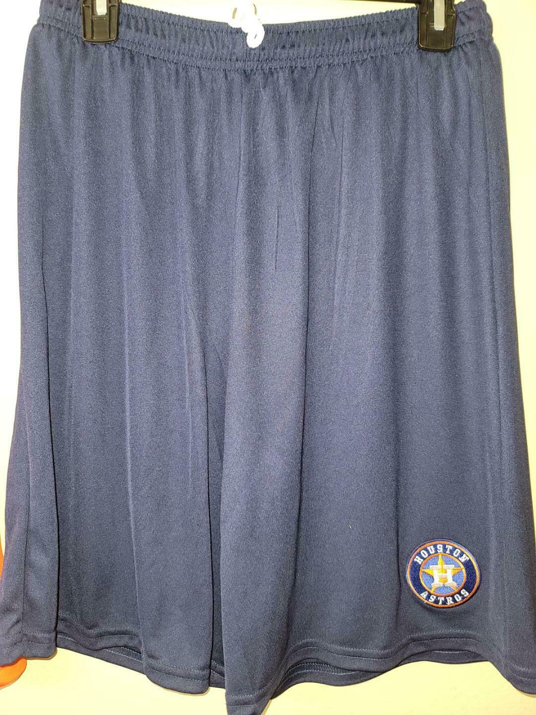 Mens MLB HOUSTON ASTROS Moisture Wick Dri Fit SHORTS Embroidered Logo W/Pockets NAVY