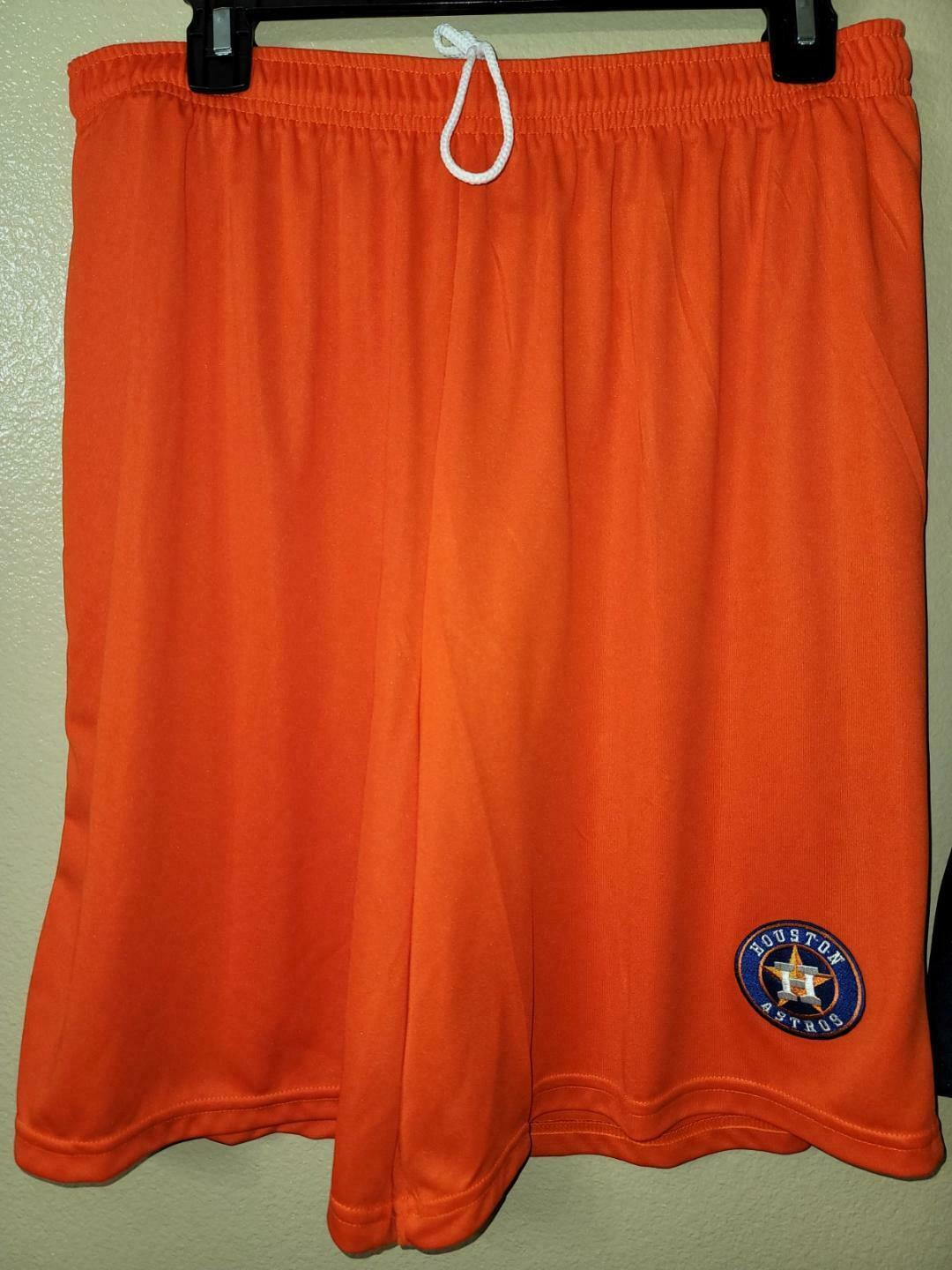 Mens MLB HOUSTON ASTROS Moisture Wick Dri Fit SHORTS Embroidered Logo ORANGE