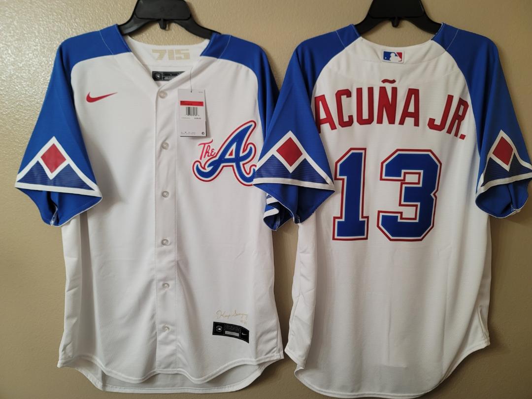 Cooperstown Collection Atlanta Braves RONALD ACUNA JR Throwback Baseball  Jersey WHITE