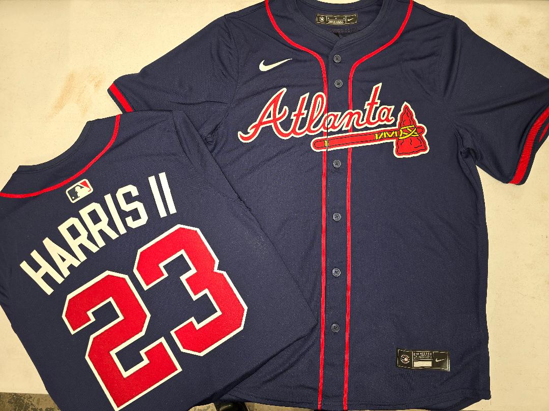 Nike Atlanta Braves MICHAEL HARRIS II Sewn Baseball Jersey NAVY