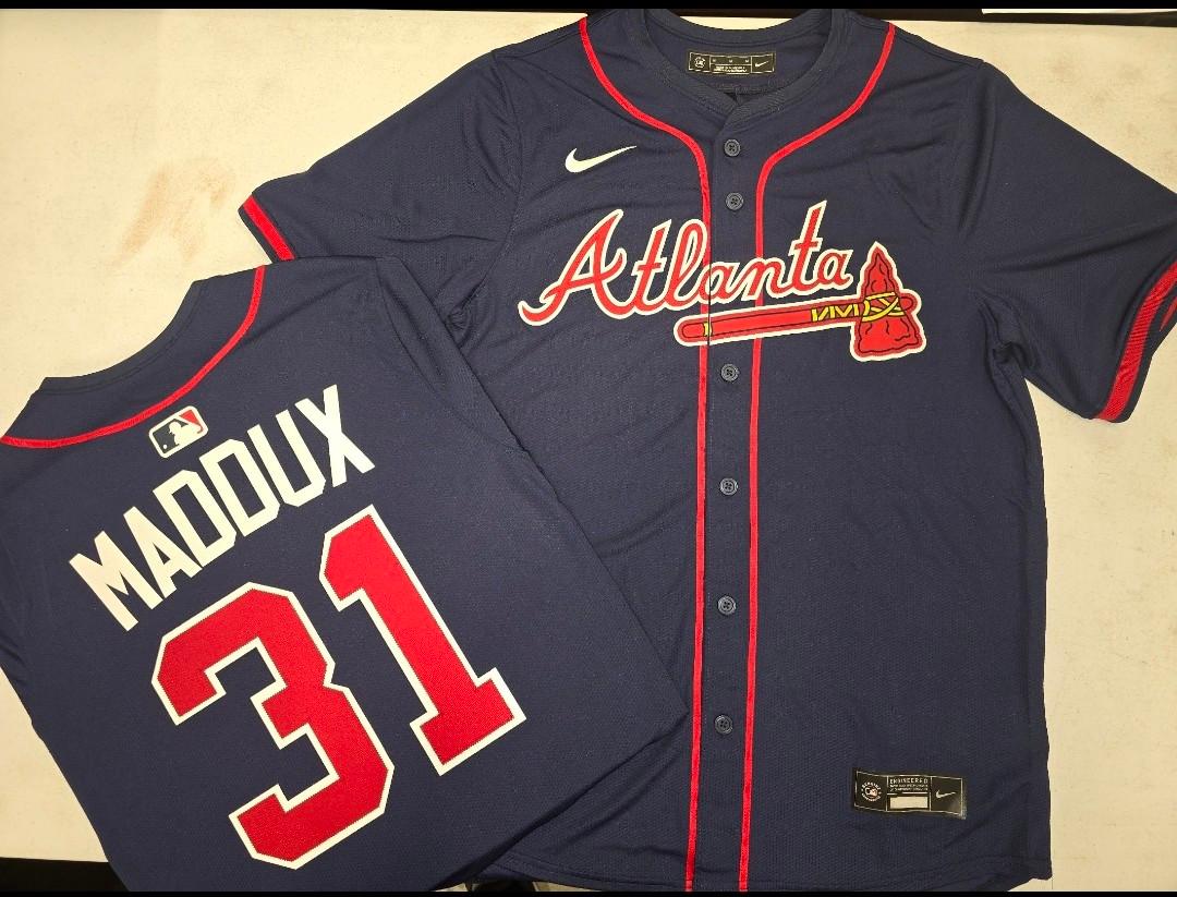 Nike Atlanta Braves GREG MADDUX Sewn Baseball Jersey NAVY