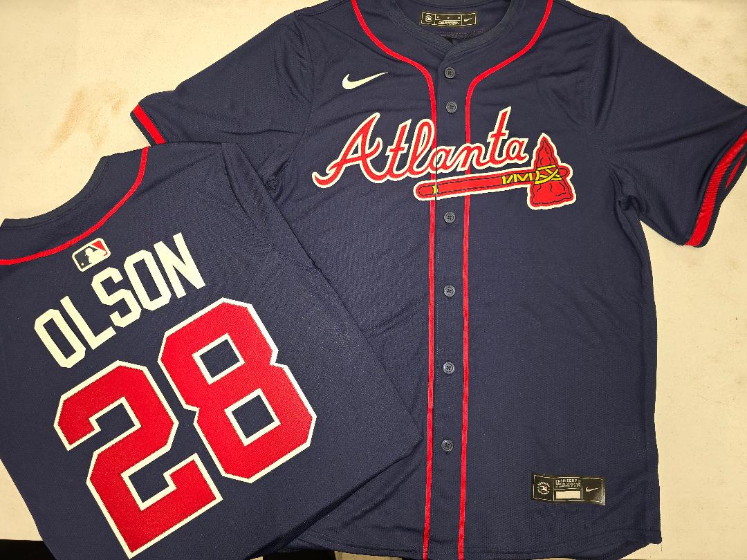 Nike Atlanta Braves MATT OLSON Sewn Baseball Jersey NAVY
