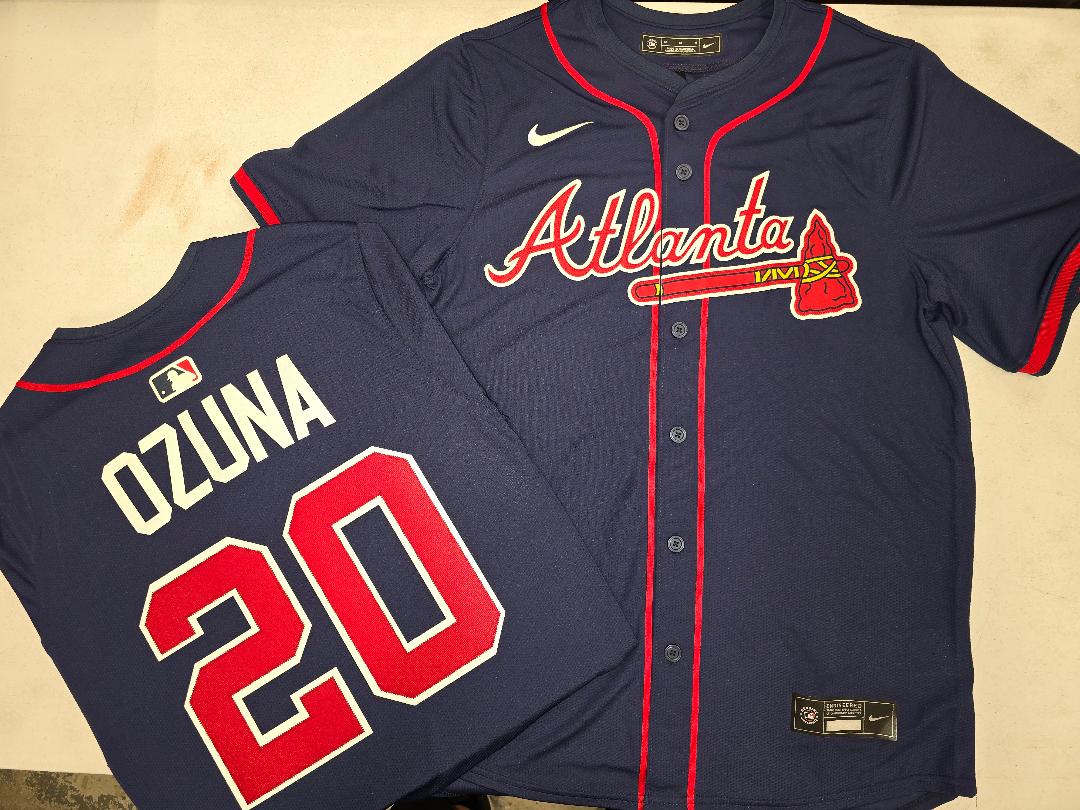Nike Atlanta Braves MARCELL OZUNA Sewn Baseball Jersey NAVY