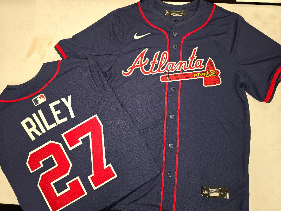 Nike Atlanta Braves AUSTIN RILEY Sewn Baseball Jersey NAVY