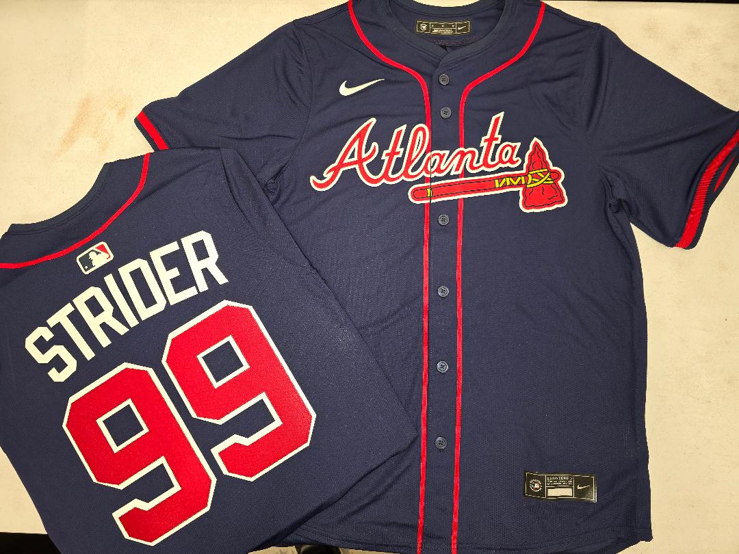 Nike Atlanta Braves SPENCER STRIDER Sewn Baseball Jersey NAVY