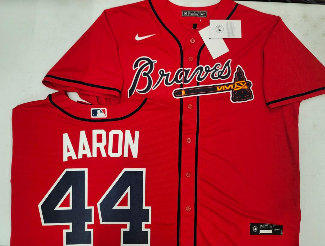 Nike Atlanta Braves HANK AARON Sewn Baseball Jersey RED
