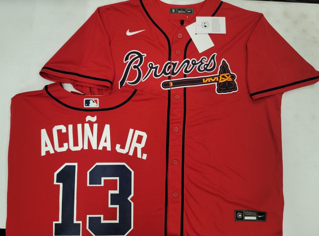Nike Atlanta Braves RONALD ACUNA JR Sewn Baseball Jersey RED