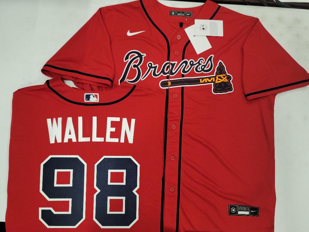 Nike Atlanta Braves MORGAN WALLEN 98 Sewn Baseball Jersey RED –