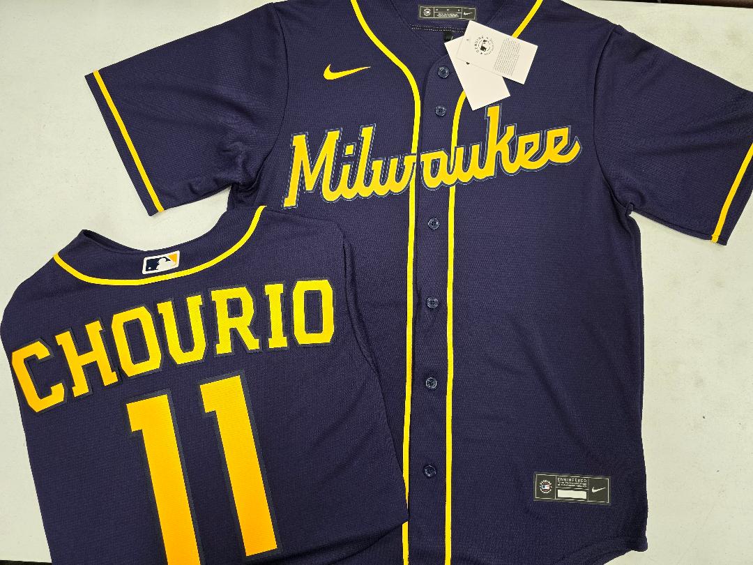 Nike Milwaukee Brewers JACKSON CHOURIO Sewn Baseball Jersey BLUE