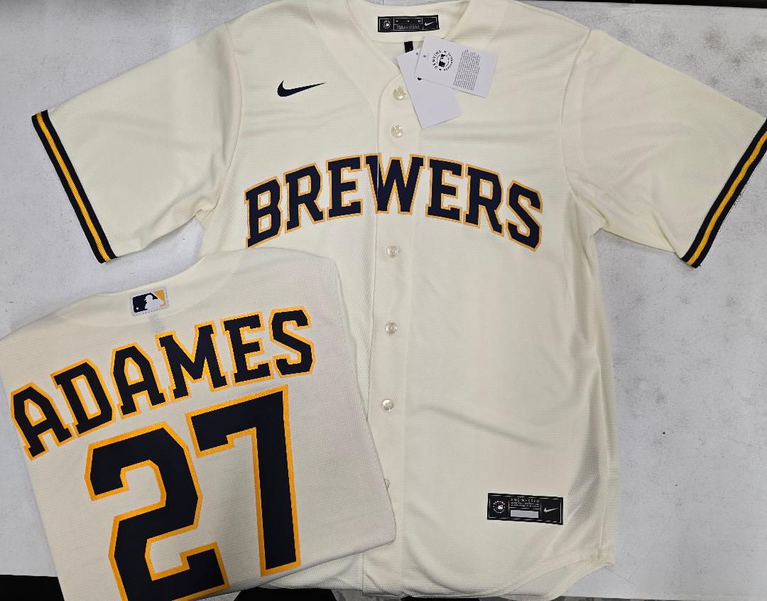 Nike Milwaukee Brewers WILLY ADAMES Sewn Baseball Jersey IVORY