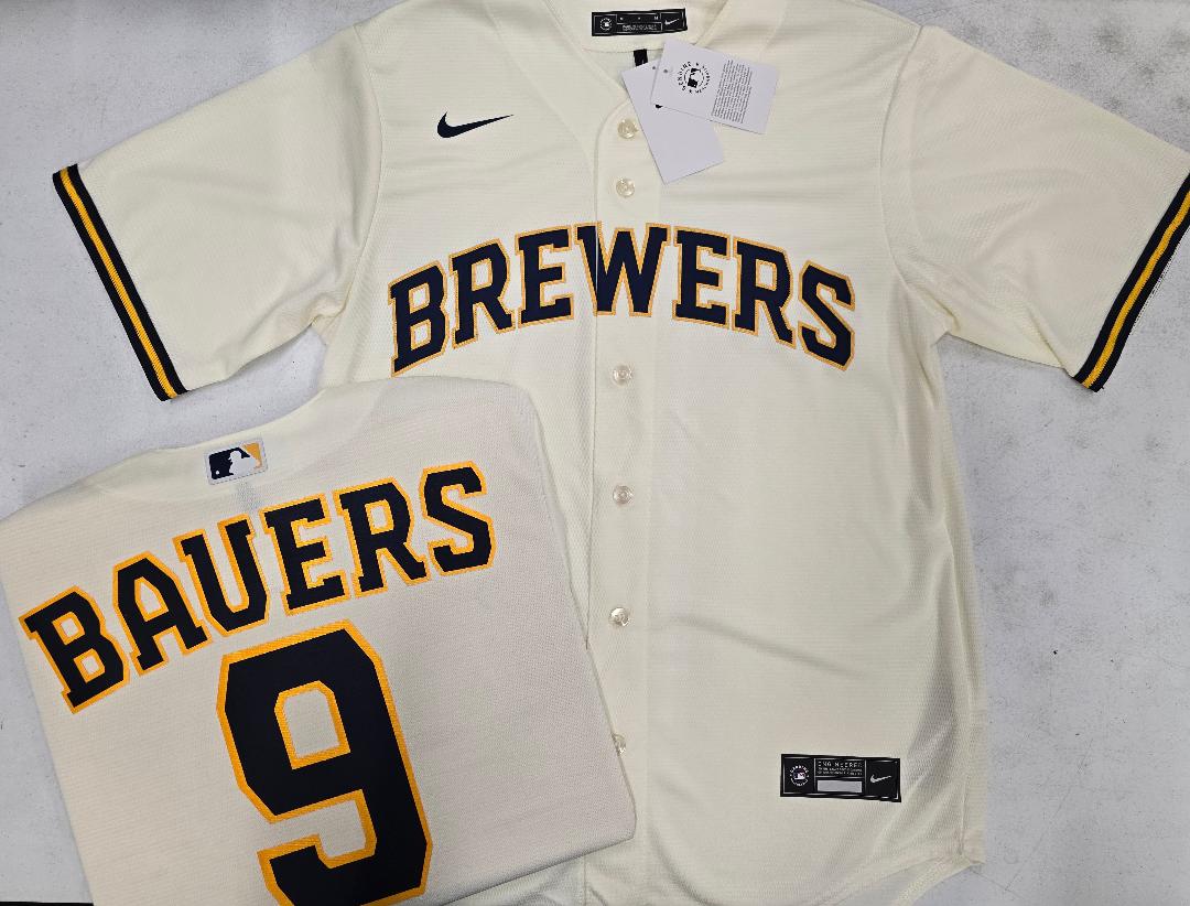 Nike Milwaukee Brewers JAKE BAUERS Sewn Baseball Jersey IVORY