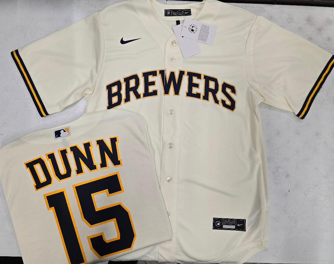 Nike Milwaukee Brewers OLIVER DUNN Sewn Baseball Jersey IVORY