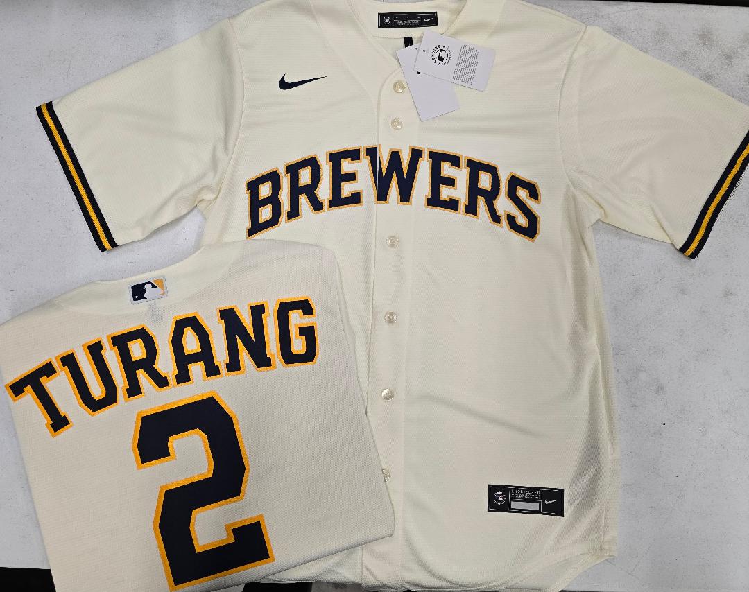 Nike Milwaukee Brewers BRICE TURANG Sewn Baseball Jersey IVORY