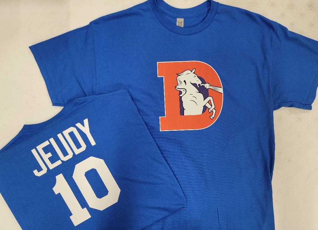 Mens NFL Team Apparel Denver Broncos JERRY JEUDY Throwback Football Jersey Shirt ROYAL