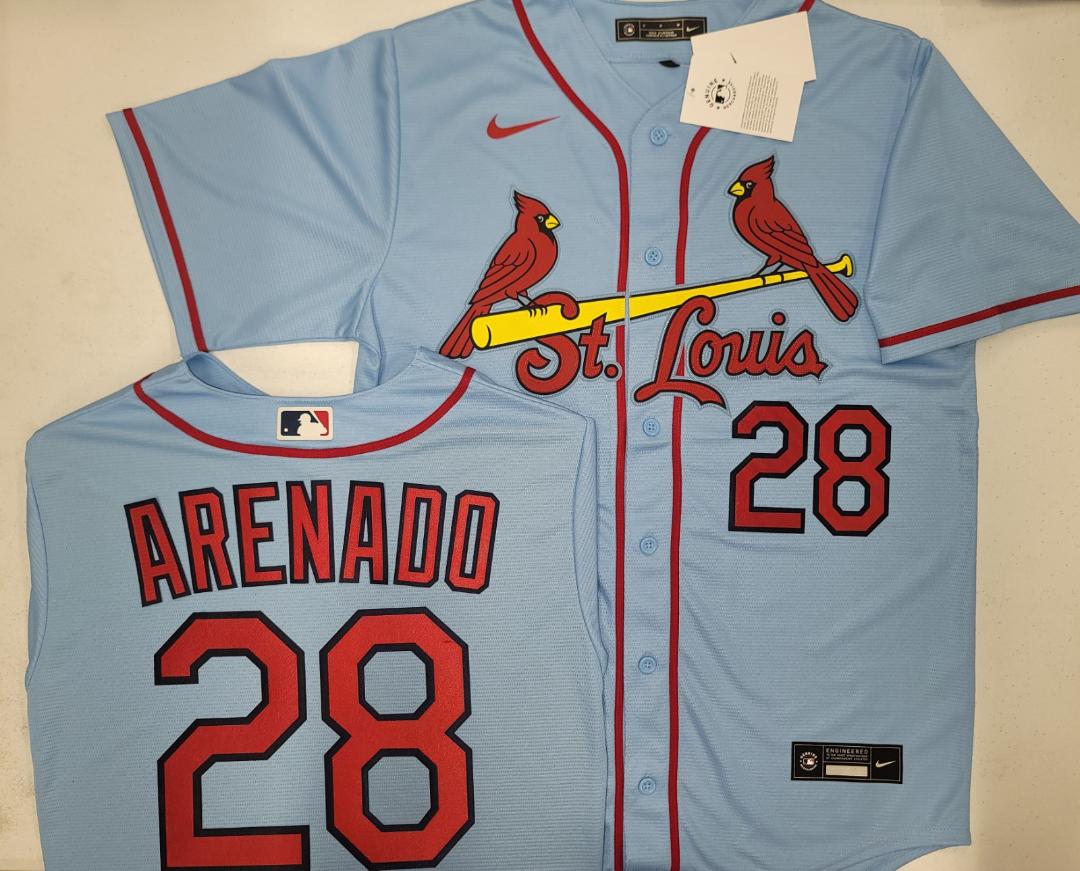 Nike St Louis Cardinals NOLAN ARENADO Sewn Baseball Jersey Throwback BLUE