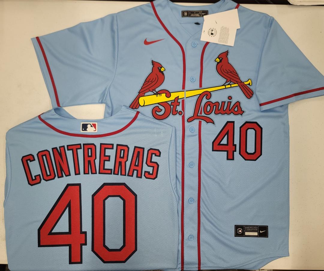 Nike St Louis Cardinals WILLSON CONTRERAS Sewn Baseball Jersey Throwback BLUE