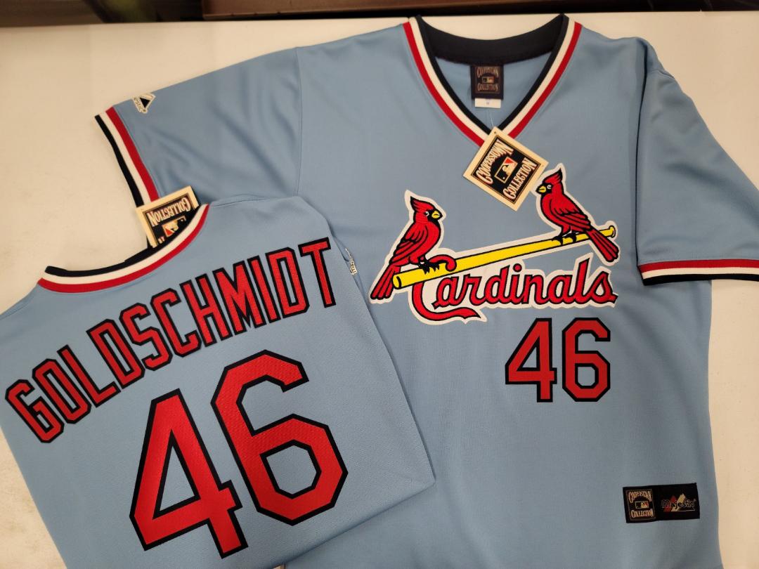 Mens Majestic Cooperstown Collection St Louis Cardinals PAUL GOLDSCHMIDT Baseball Jersey Powder Blue