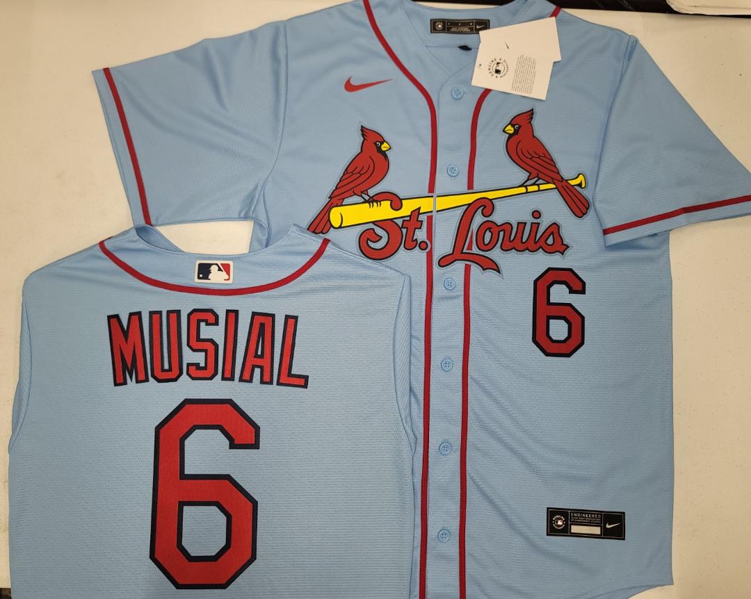 Nike St Louis Cardinals STAN MUSIAL Sewn Baseball Jersey Throwback BLUE