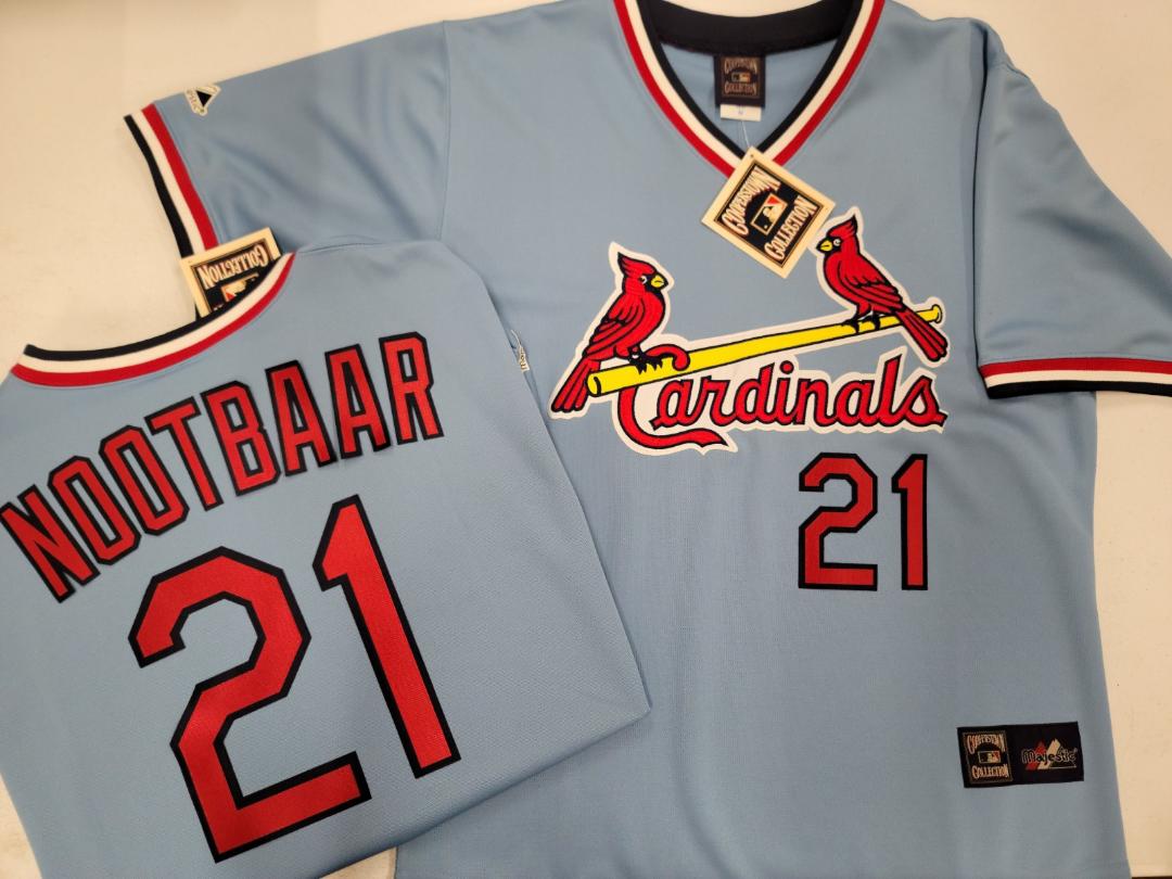 Mens Majestic Cooperstown Collection St Louis Cardinals LARS NOOTBAAR Baseball Jersey Powder Blue