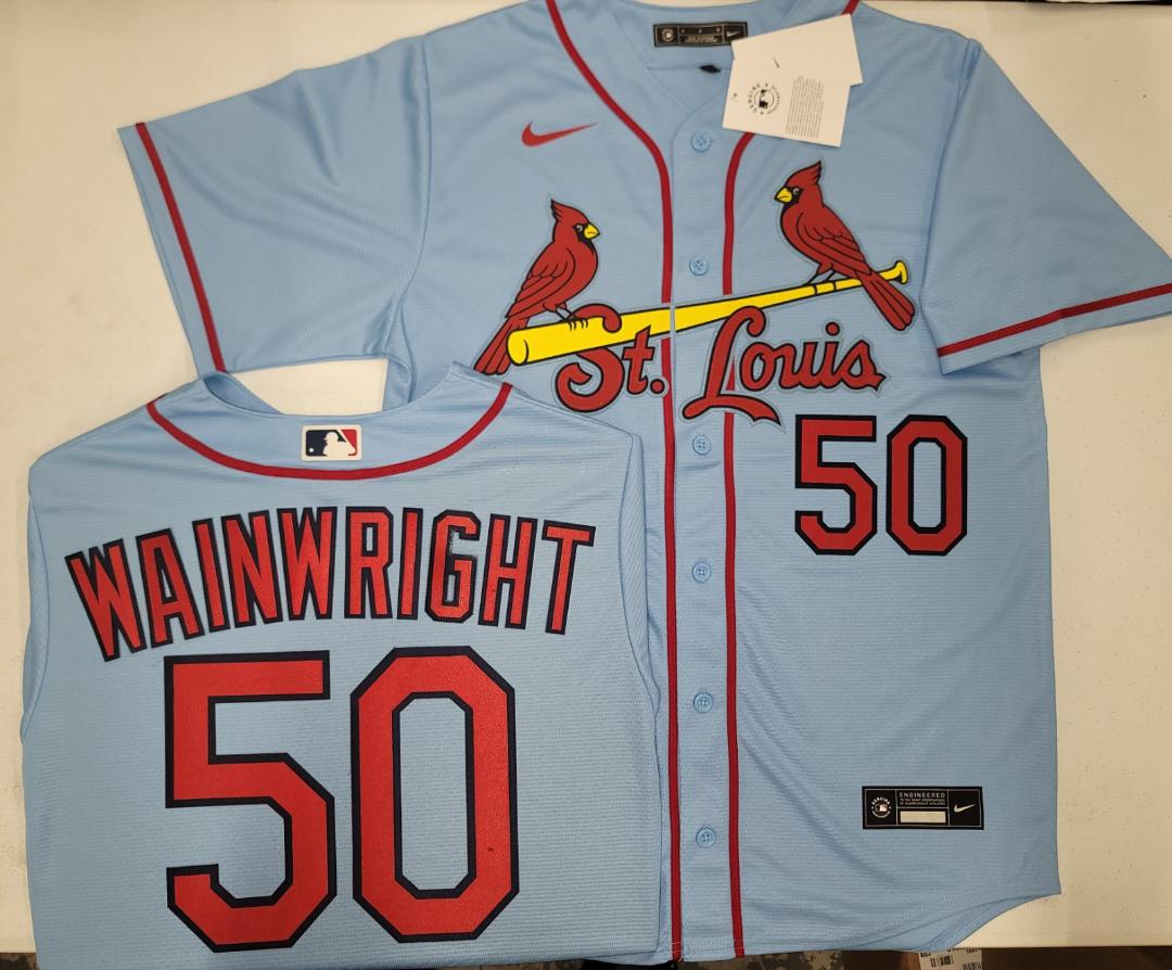 Nike St Louis Cardinals ADAM WAINWRIGHT Sewn Baseball Jersey Throwback BLUE