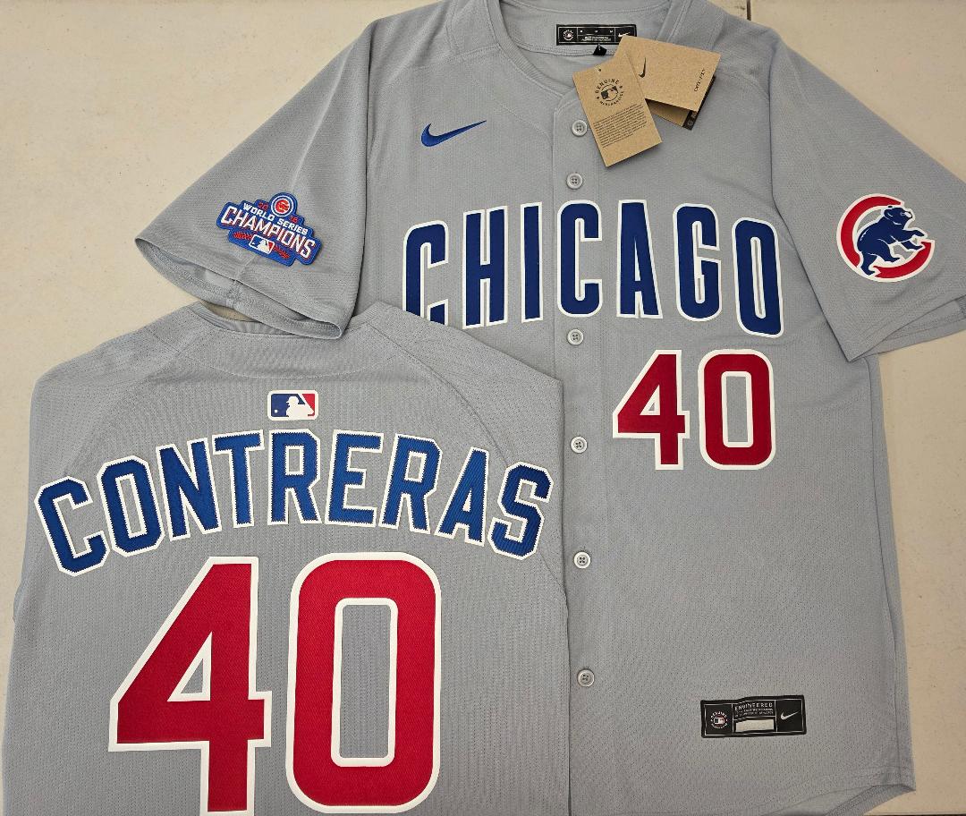 Nike Chicago Cubs WILLSON CONTRERAS 2016 World Series Baseball Jersey GRAY