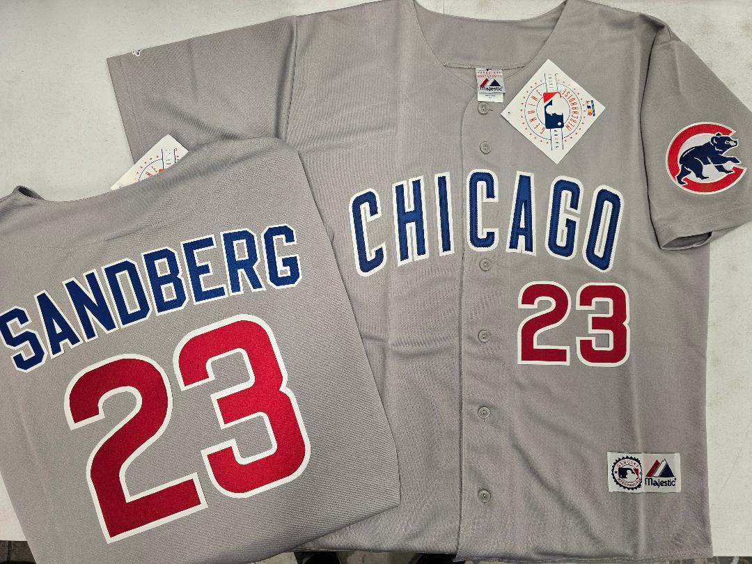 Majestic Chicago Cubs RYNE SANDBERG Vintage Baseball Jersey GRAY