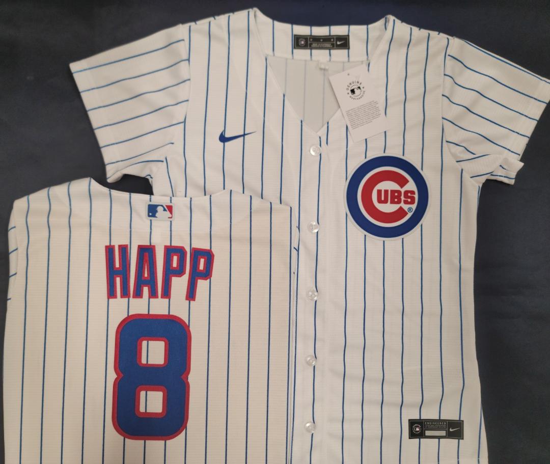 WOMENS Nike Chicago Cubs IAN HAPP Sewn Baseball Jersey WHITE P/S