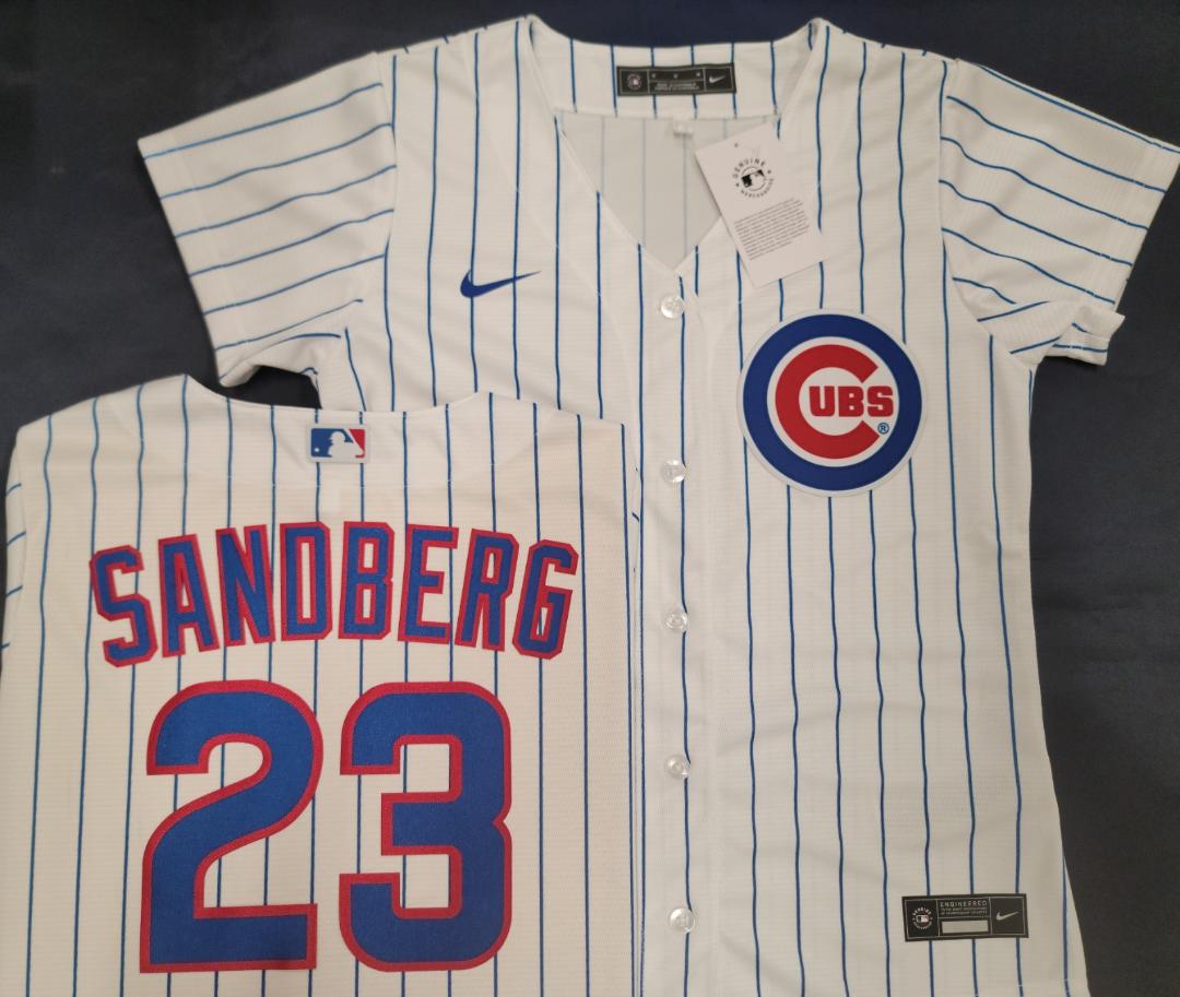 WOMENS Nike Chicago Cubs RYNE SANDBERG Sewn Baseball Jersey WHITE P/S