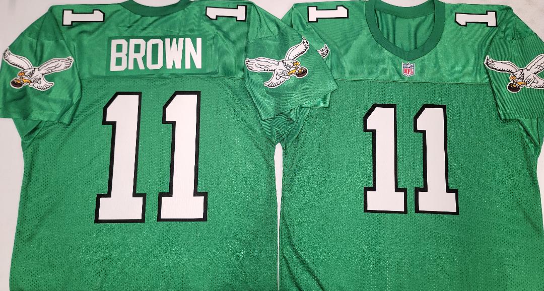Philadelphia Eagles AJ BROWN Vintage Throwback Football Jersey KELLY GREEN