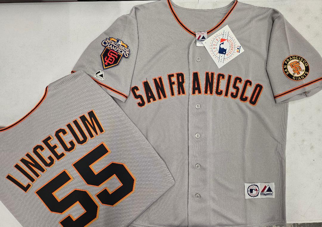 Majestic San Francisco Giants Tim Lincecum 2010 World Series Sewn Baseball Jersey GRAY