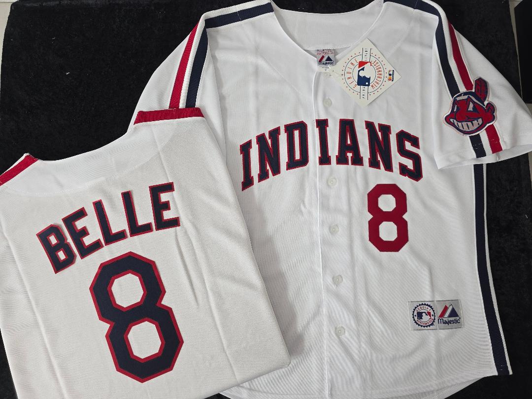Majestic Cleveland Indians ALBERT BELLE Vintage Throwback Baseball Jersey WHITE