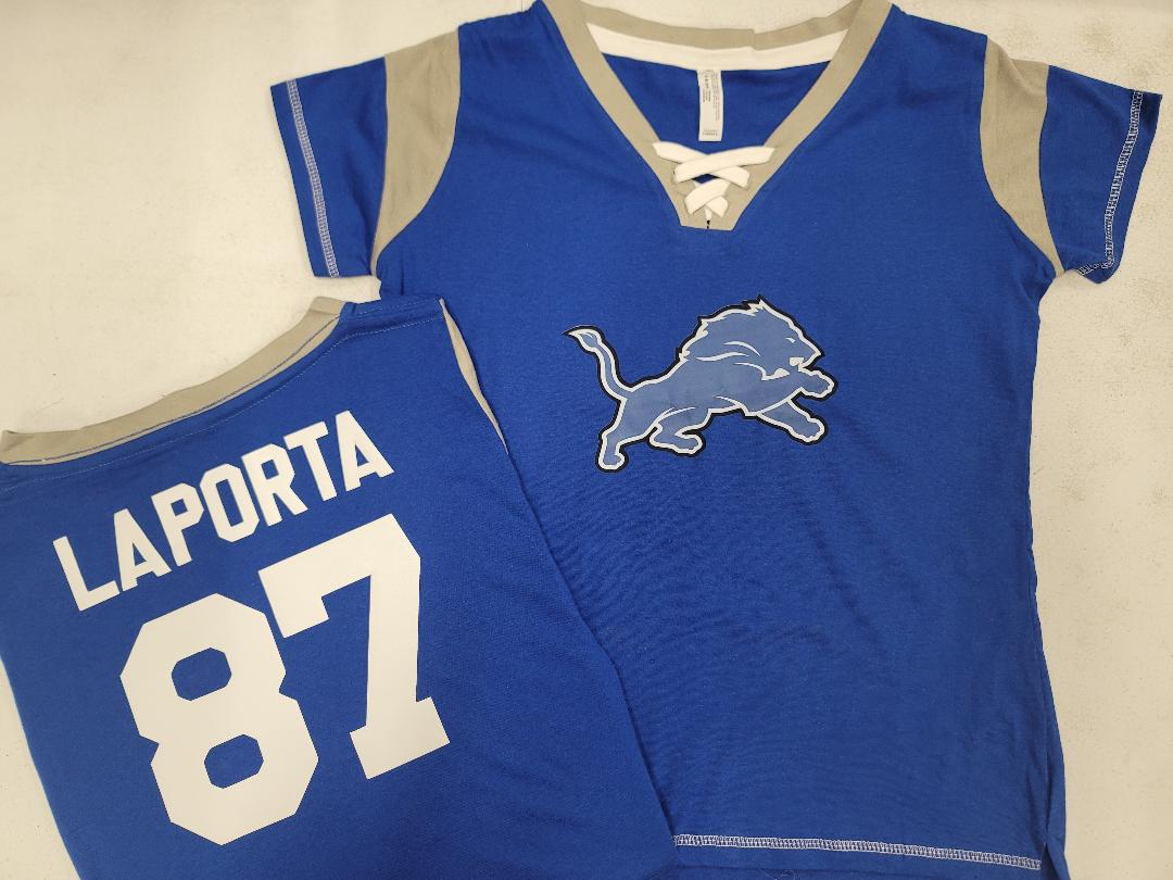 Womens Ladies Detroit Lions SAM LAPORTA "Laces" Football Jersey SHIRT ROYAL New