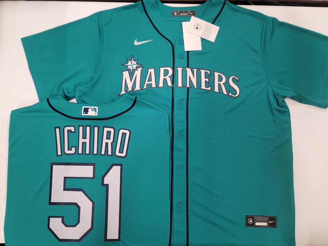 Nike Seattle Mariners ICHIRO SUZUKI Sewn Baseball Jersey TEAL