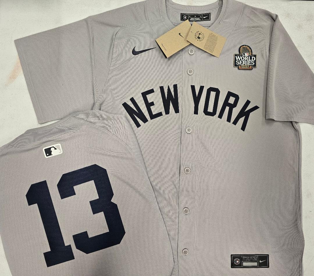 MENS Nike New York Yankees JAZZ CHISHOLM JR 2024 World Series SEWN Baseball JERSEY Gray