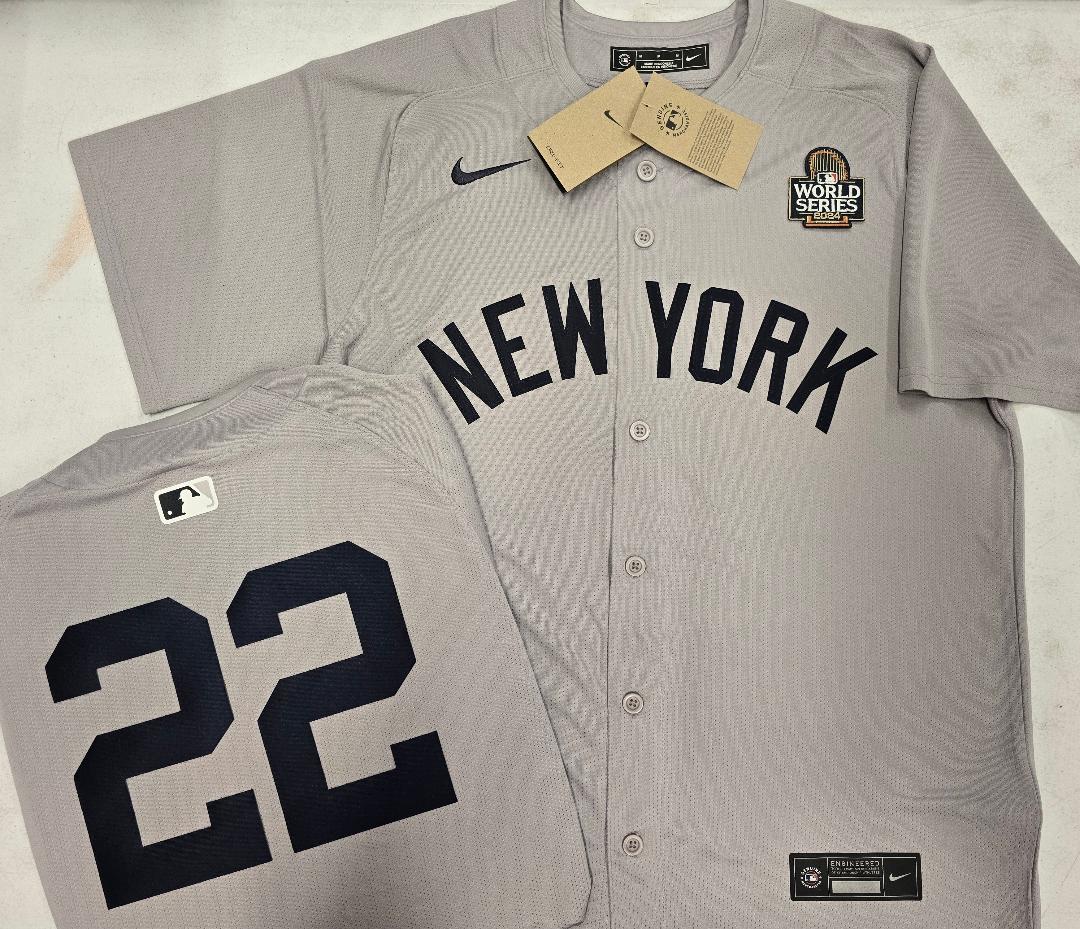 MENS Nike New York Yankees JUAN SOTO 2024 World Series SEWN Baseball JERSEY Gray