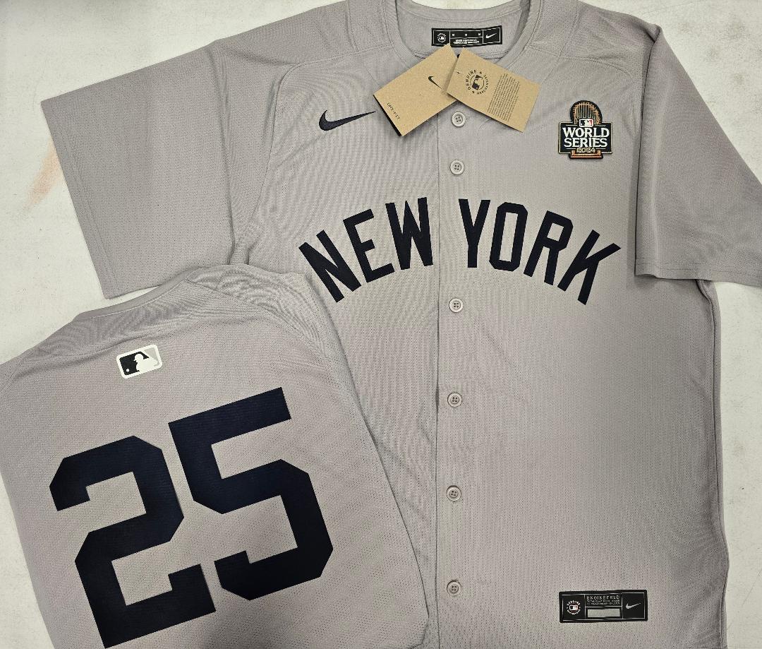MENS Nike New York Yankees GLAYBER TORRES 2024 World Series SEWN Baseball JERSEY Gray