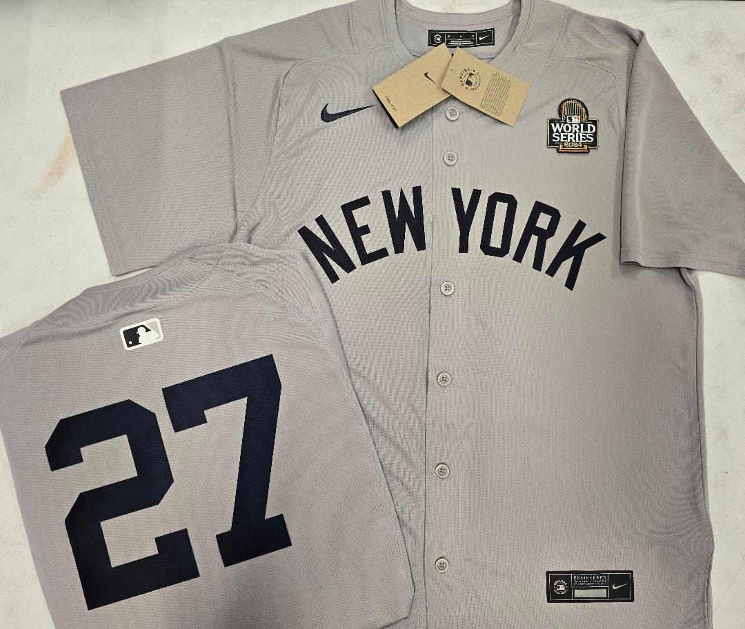 MENS Nike New York Yankees GIANCARLO STANTON 2024 World Series SEWN Baseball JERSEY Gray