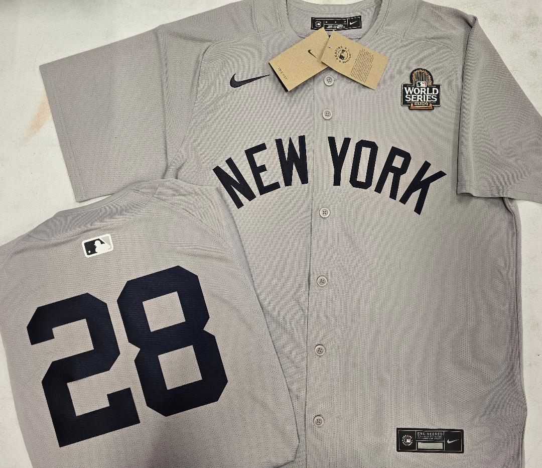MENS Nike New York Yankees AUSTIN WELLS 2024 World Series SEWN Baseball JERSEY Gray