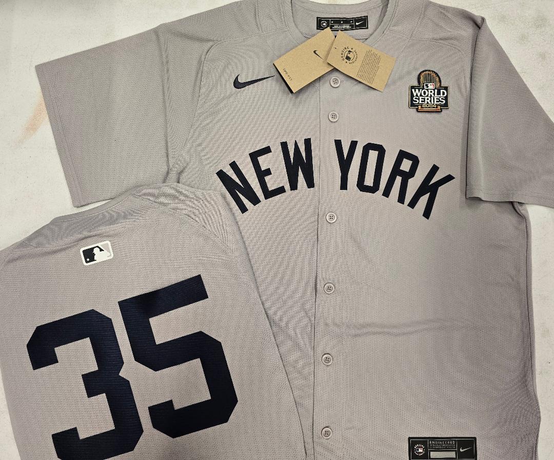 MENS Nike New York Yankees CLAY HOLMES 2024 World Series SEWN Baseball JERSEY Gray