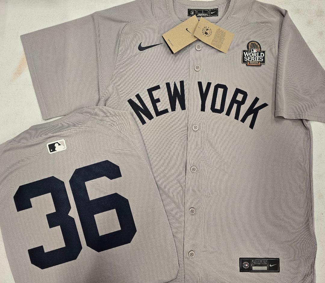 MENS Nike New York Yankees CLARKE SCHMIDT 2024 World Series SEWN Baseball JERSEY Gray