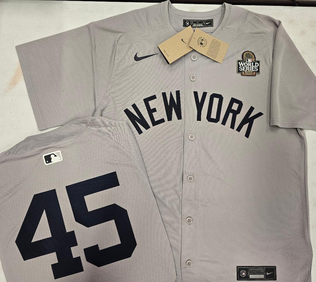 MENS Nike New York Yankees GERRIT COLE 2024 World Series SEWN Baseball JERSEY Gray