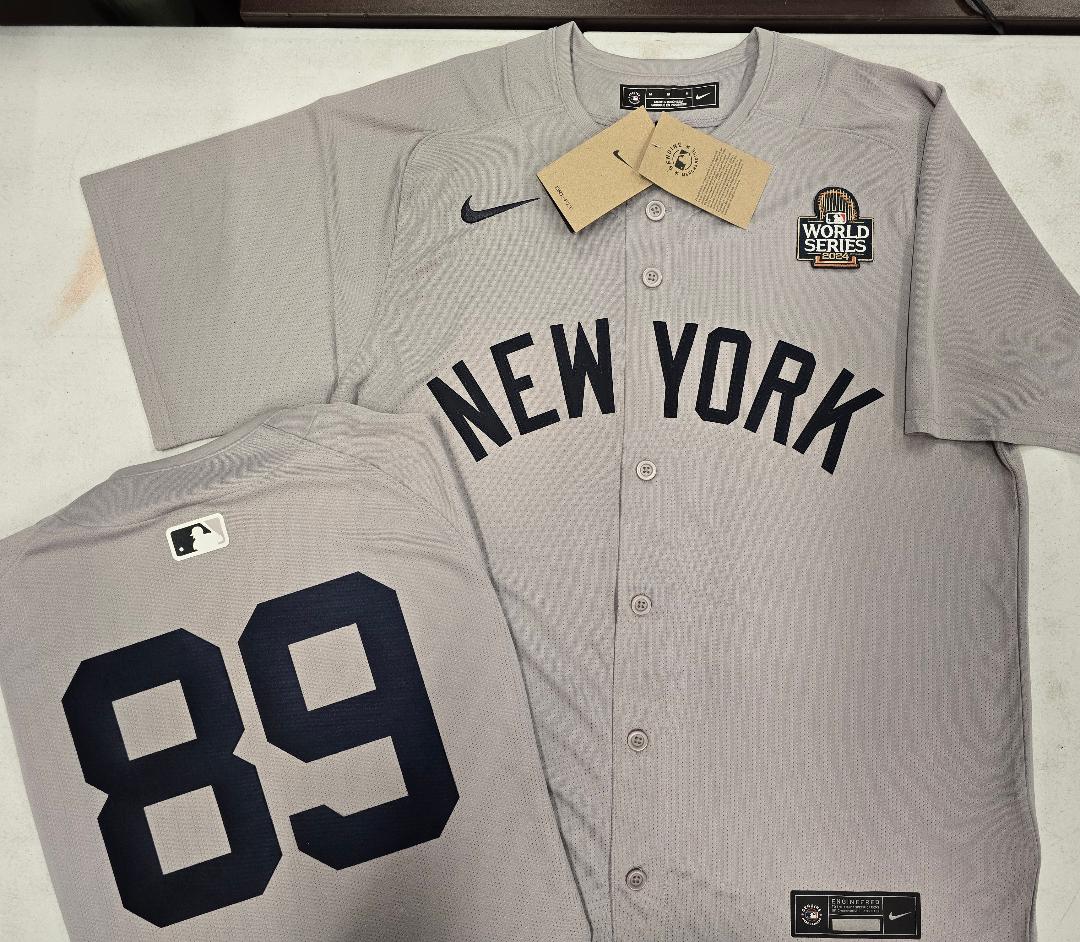 MENS Nike New York Yankees JASSON DOMINGUEZ 2024 World Series SEWN Baseball JERSEY Gray