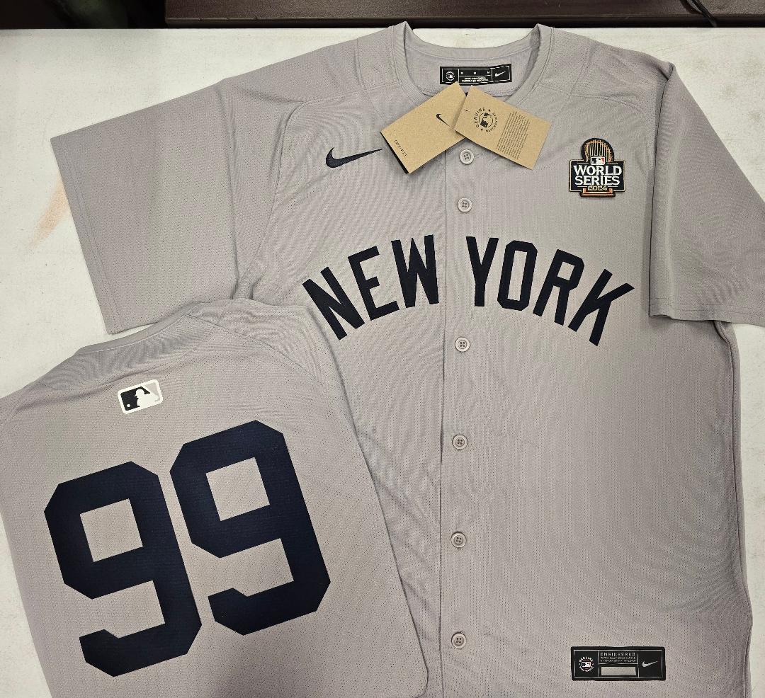 MENS Nike New York Yankees AARON JUDGE 2024 World Series SEWN Baseball JERSEY Gray