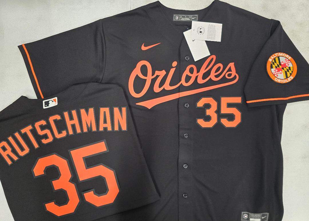 Nike Baltimore Orioles ADLEY RUTSCHMAN Sewn Baseball Jersey BLACK