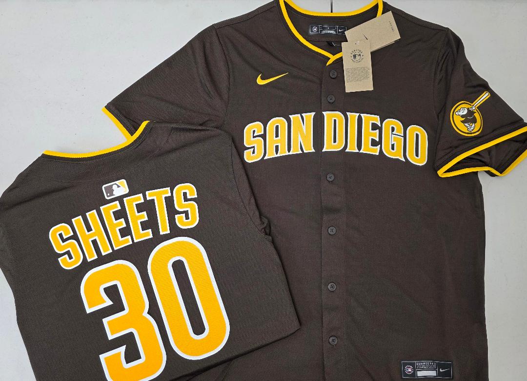 Mens NIKE San Diego Padres GAVIN SHEETS Sewn JERSEY Brown