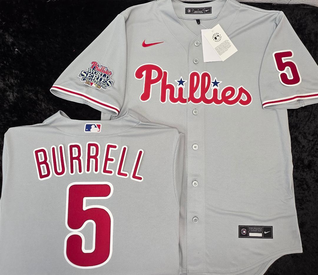 Nike Philadelphia Phillies PAT BURRELL Sewn 2008 World Series Baseball Jersey GRAY