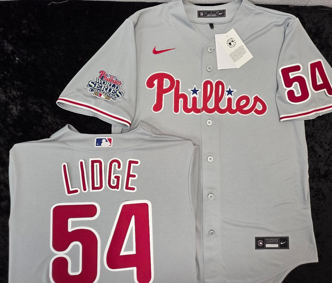 Nike Philadelphia Phillies BRAD LIDGE Sewn 2008 World Series Baseball Jersey GRAY