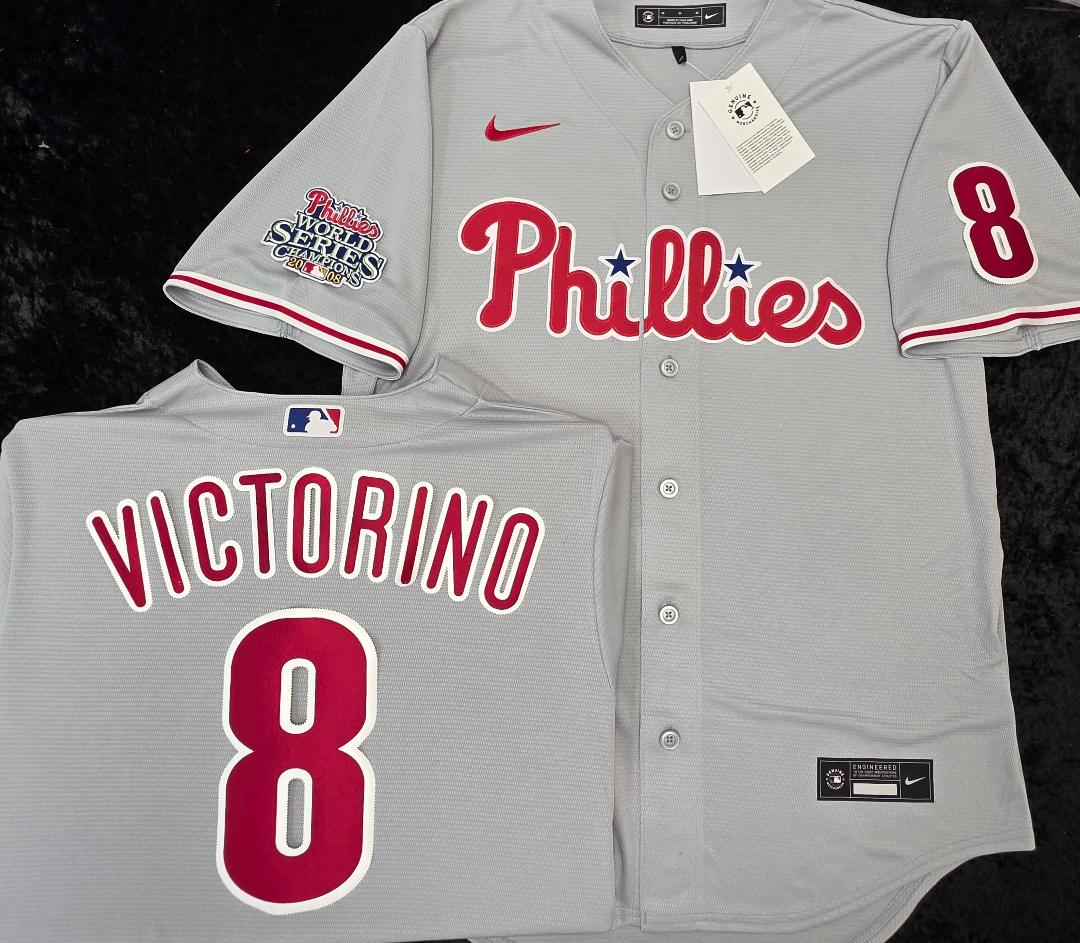 Nike Philadelphia Phillies SHANE VICTORINO Sewn 2008 World Series Baseball Jersey GRAY