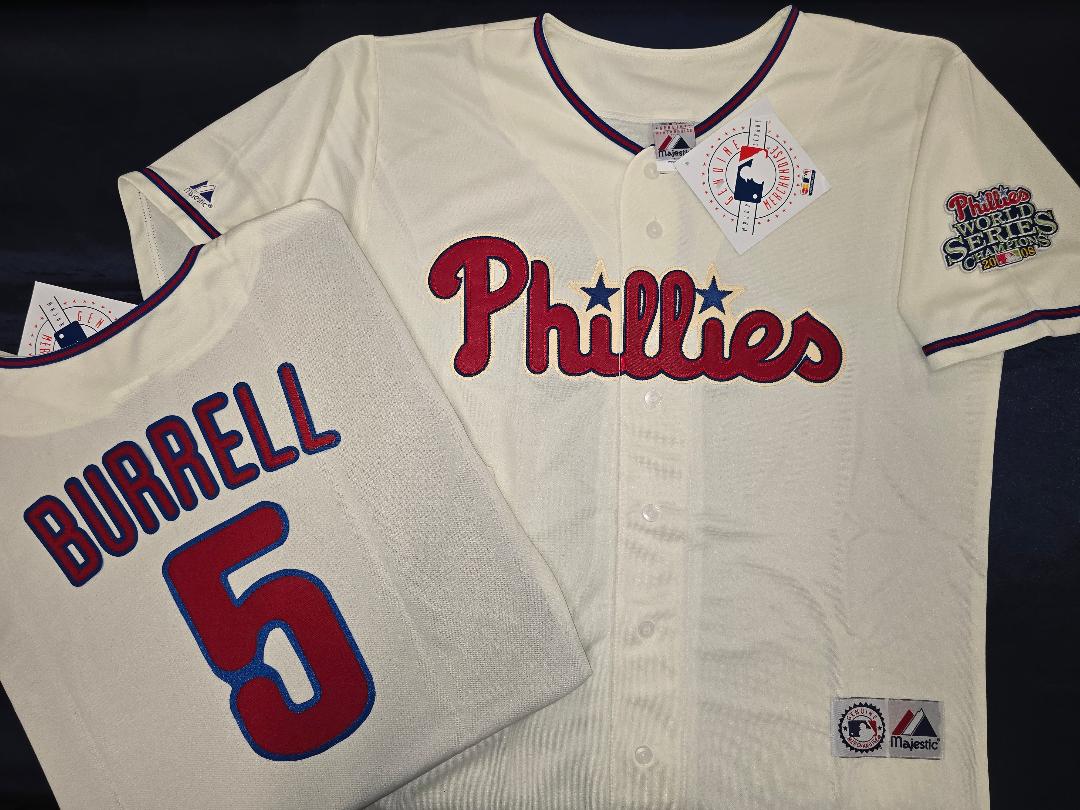 Majestic Philadelphia Phillies PAT BURRELL 2008 World Series Champions Baseball Jersey IVORY